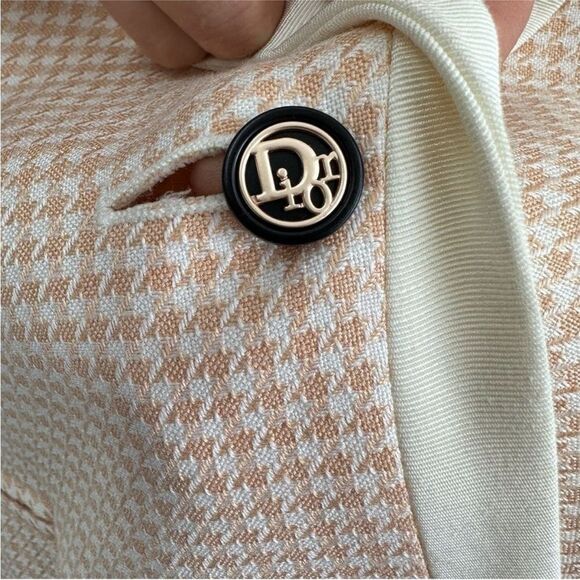 RARE Christian Dior 80's Vintage Pink Houndstooth Two Piece Skirt Blazer Set S - Picture 8 of 15
